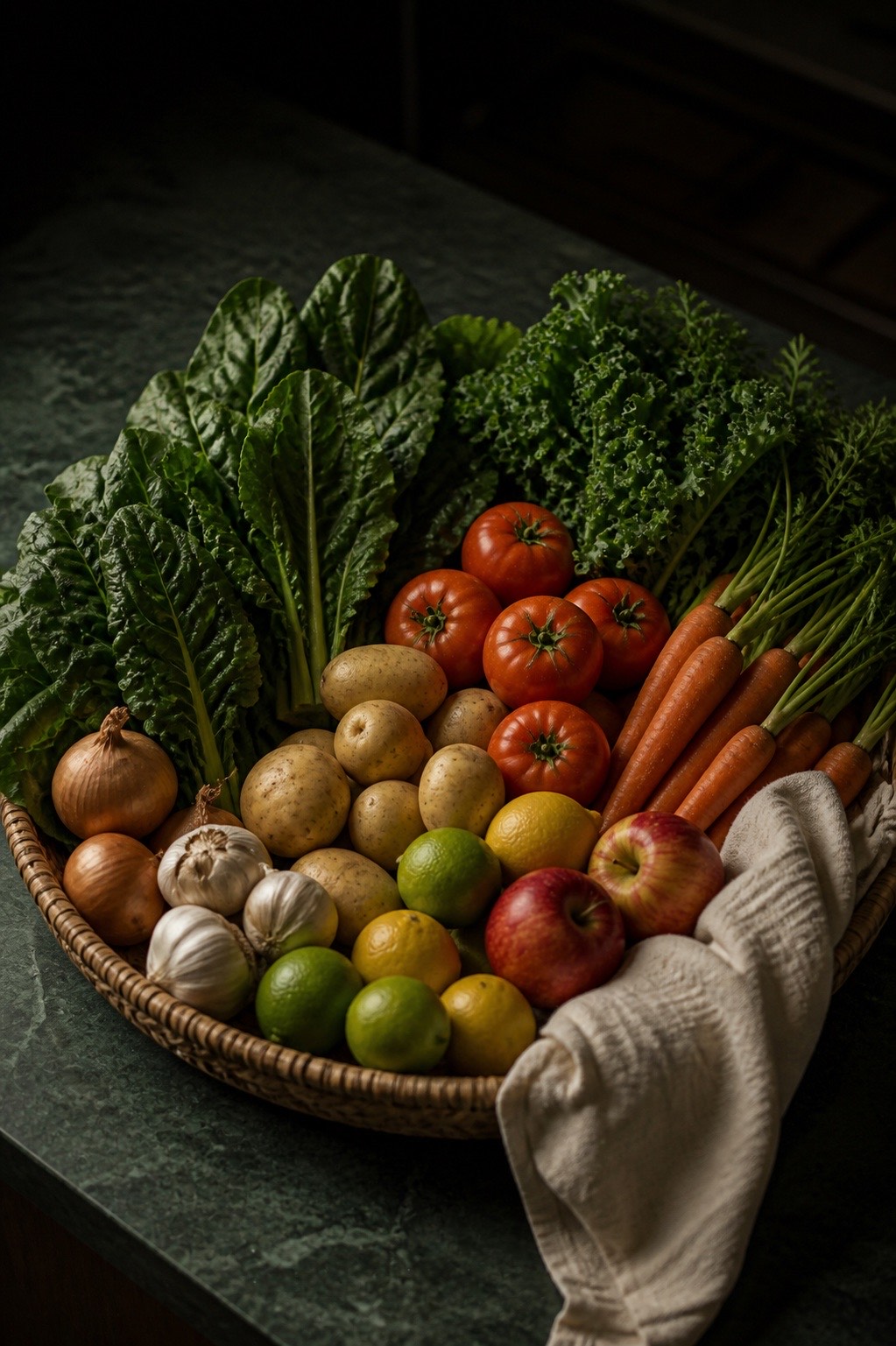 Cesta semanal com frutas, verduras e legumes selecionados
